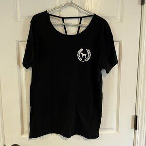 VS Pink Ladies Black Scoop Neck Short Sleeve Cutout Back Tee Size L